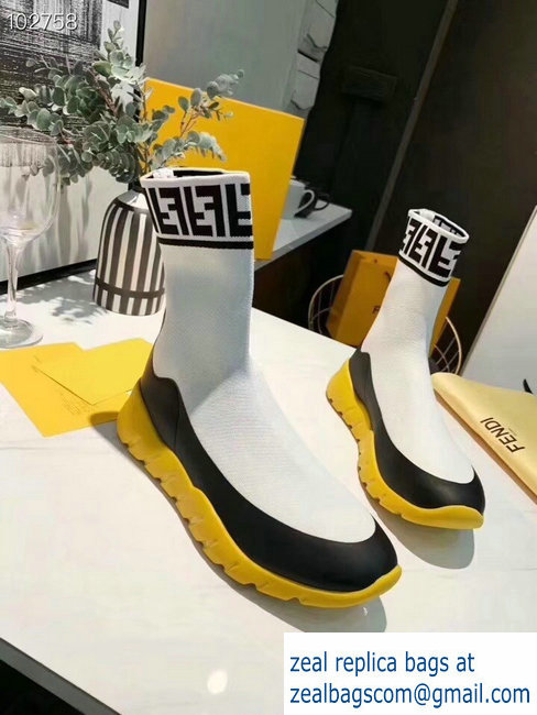 Fendi FF Fabric Running Men's Sneakers Boots White 2018 - Click Image to Close