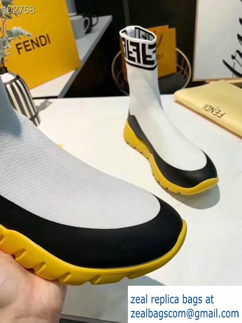 Fendi FF Fabric Running Men's Sneakers Boots White 2018 - Click Image to Close