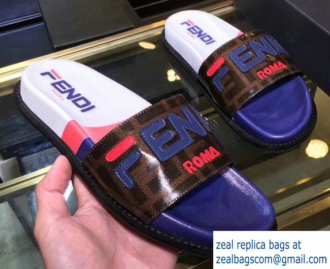 Fendi Glazed Fabric FF Mania Logo Slides Multicolor 2018 - Click Image to Close