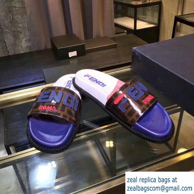 Fendi Glazed Fabric FF Mania Logo Slides Multicolor 2018