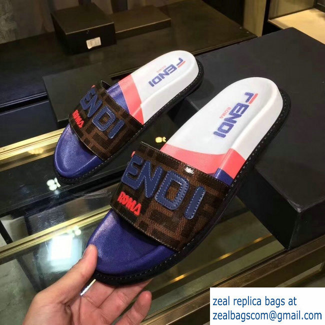 Fendi Glazed Fabric FF Mania Logo Slides Multicolor 2018 - Click Image to Close