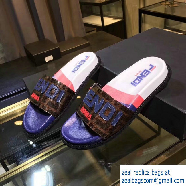 Fendi Glazed Fabric FF Mania Logo Slides Multicolor 2018 - Click Image to Close