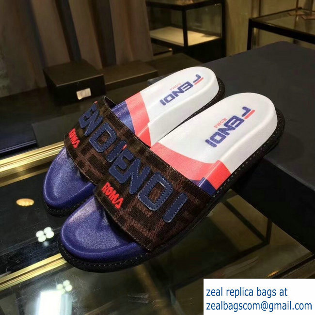 Fendi Glazed Fabric FF Mania Logo Slides Multicolor 2018