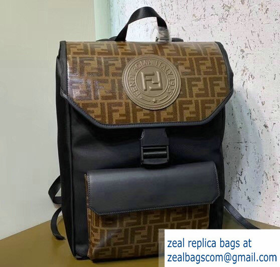 Fendi Glazed Fabric With Brown FF Motif Backpack 2019 - Click Image to Close