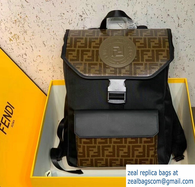 Fendi Glazed Fabric With Brown FF Motif Backpack 2019 - Click Image to Close