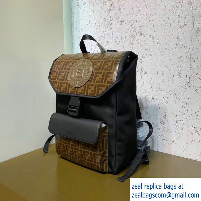 Fendi Glazed Fabric With Brown FF Motif Backpack 2019