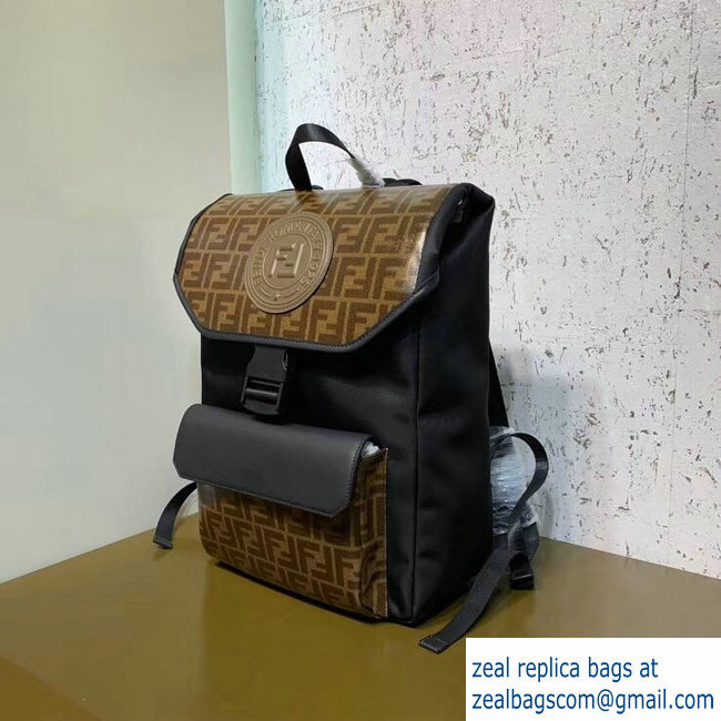 Fendi Glazed Fabric With Brown FF Motif Backpack 2019 - Click Image to Close