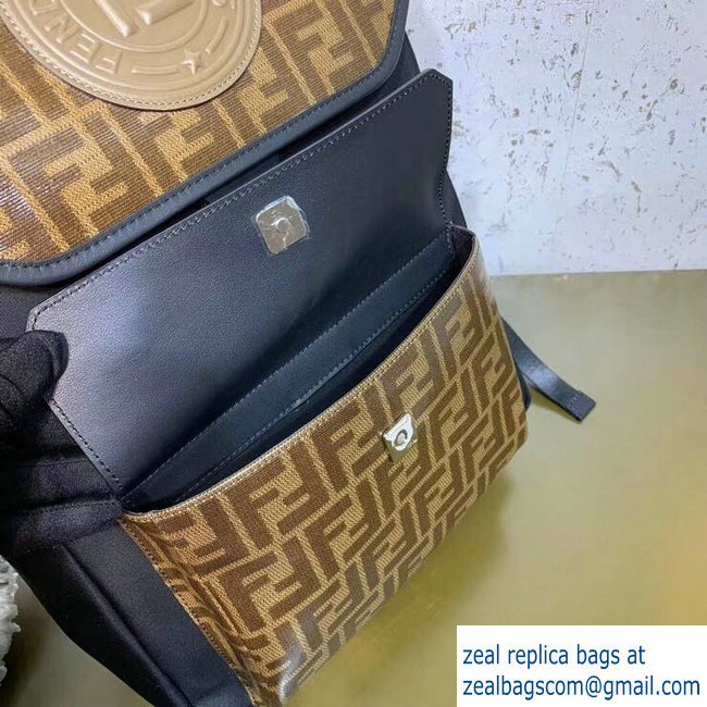 Fendi Glazed Fabric With Brown FF Motif Backpack 2019 - Click Image to Close