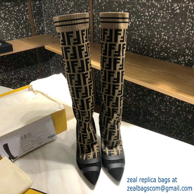 Fendi Heel 10.5cm All-Over FF Stretch Fabric Stocking Boots 2018