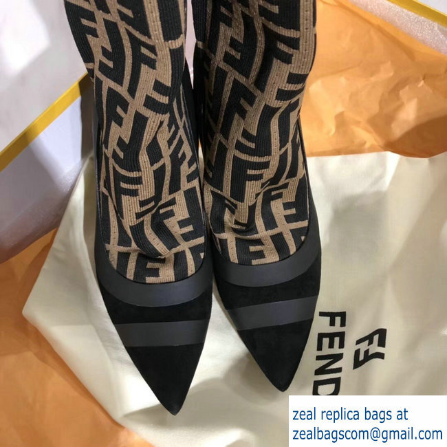 Fendi Heel 10.5cm All-Over FF Stretch Fabric Stocking Boots 2018