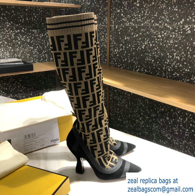 Fendi Heel 10.5cm All-Over FF Stretch Fabric Stocking Boots 2018 - Click Image to Close