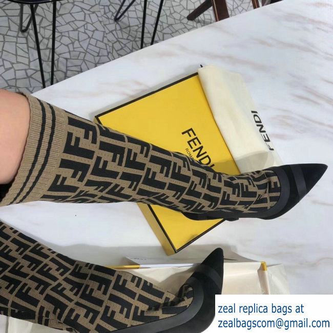 Fendi Heel 10.5cm All-Over FF Stretch Fabric Stocking Boots 2018 - Click Image to Close