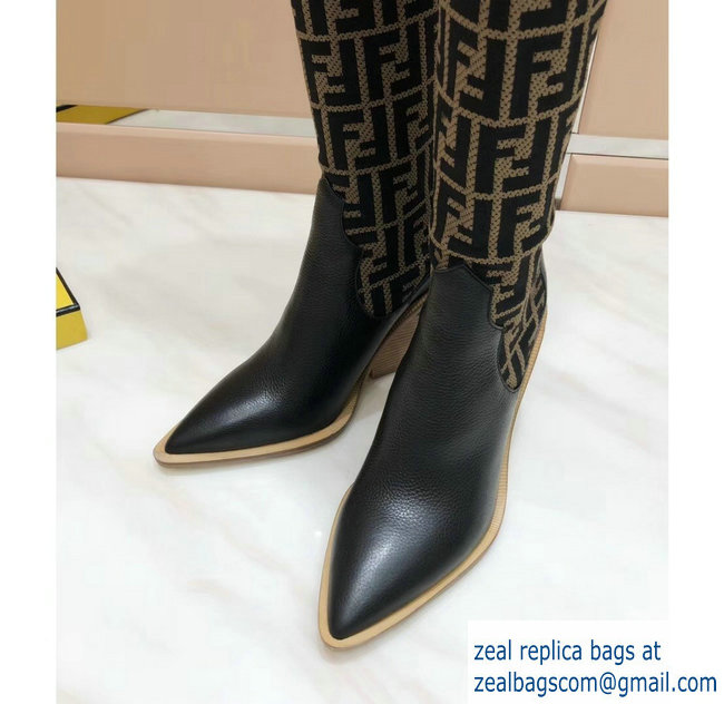 Fendi Heel 10cm All-Over FF Stretch Fabric Stocking Thigh-High Boots Brown 2018 - Click Image to Close