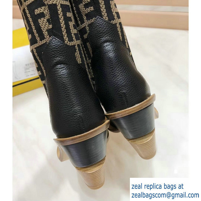 Fendi Heel 10cm All-Over FF Stretch Fabric Stocking Thigh-High Boots Brown 2018 - Click Image to Close