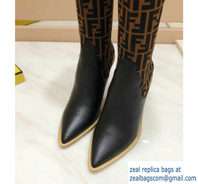 Fendi Heel 10cm All-Over FF Stretch Fabric Stocking Thigh-High Boots Coffee 2018 - Click Image to Close