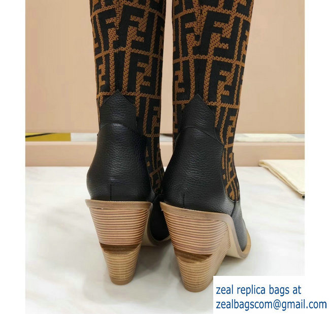 Fendi Heel 10cm All-Over FF Stretch Fabric Stocking Thigh-High Boots Coffee 2018 - Click Image to Close