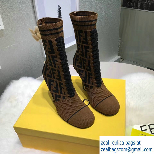 Fendi Heel 10cm Multicolour Fabric Ankle Boots FF Logo Brown 2018