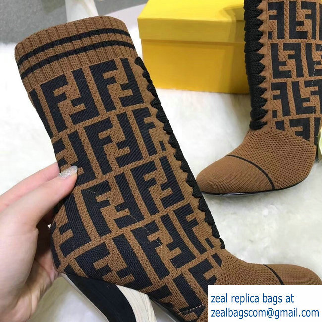 Fendi Heel 10cm Multicolour Fabric Ankle Boots FF Logo Brown 2018