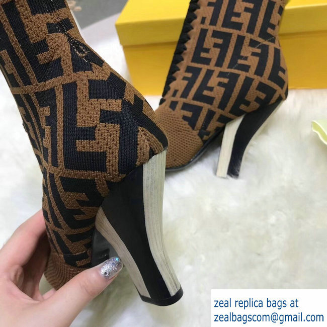 Fendi Heel 10cm Multicolour Fabric Ankle Boots FF Logo Brown 2018