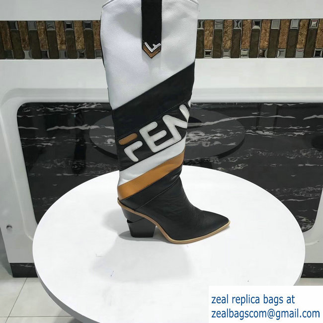 Fendi Heel 9cm Mania Logo Pointed Toe Cowboy Boots Black 2018