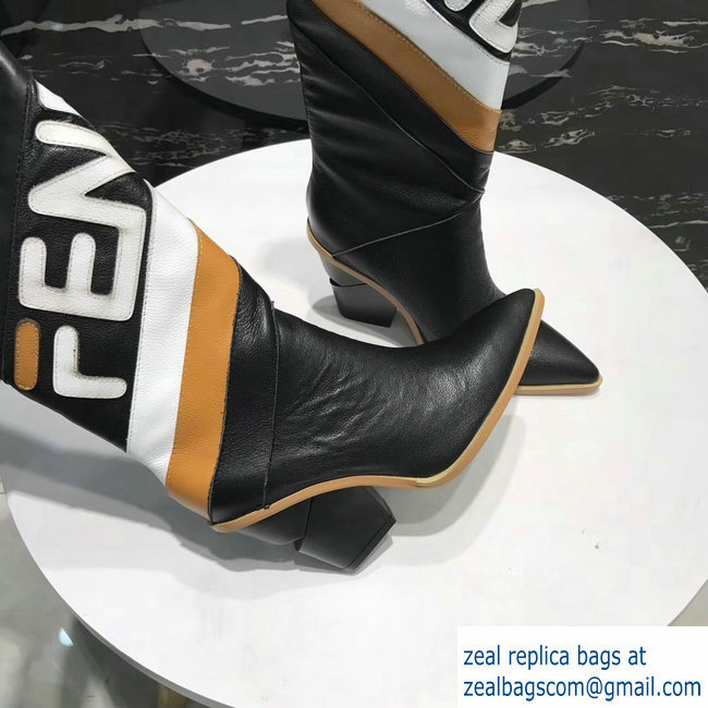 Fendi Heel 9cm Mania Logo Pointed Toe Cowboy Boots Black 2018