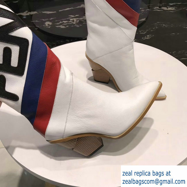 Fendi Heel 9cm Mania Logo Pointed Toe Cowboy Boots White 2018