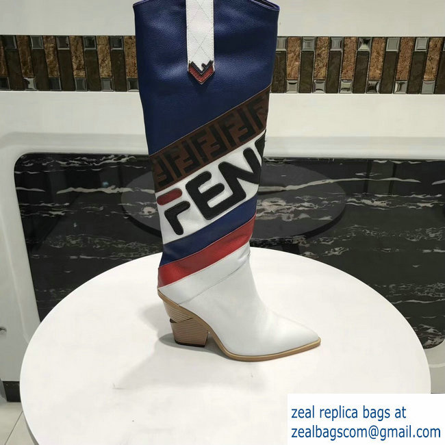 Fendi Heel 9cm Mania Logo Pointed Toe Cowboy Boots White 2018 - Click Image to Close