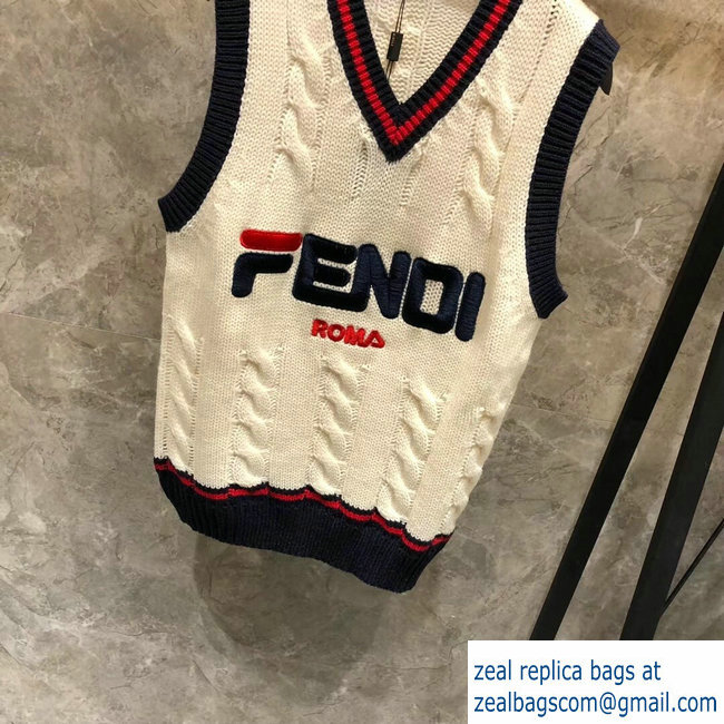 Fendi Mania Logo V Neck Knit Tank Top 2019