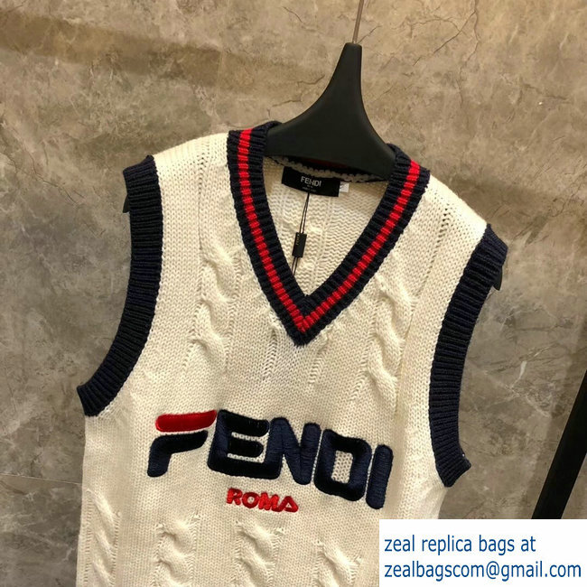 Fendi Mania Logo V Neck Knit Tank Top 2019