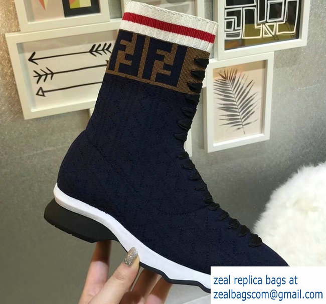 Fendi Multicolour Fabric Sneakers BootsFF Logo Dark Blue 2018 - Click Image to Close