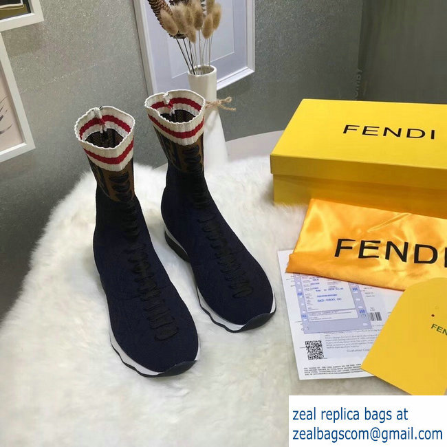 Fendi Multicolour Fabric Sneakers BootsFF Logo Dark Blue 2018