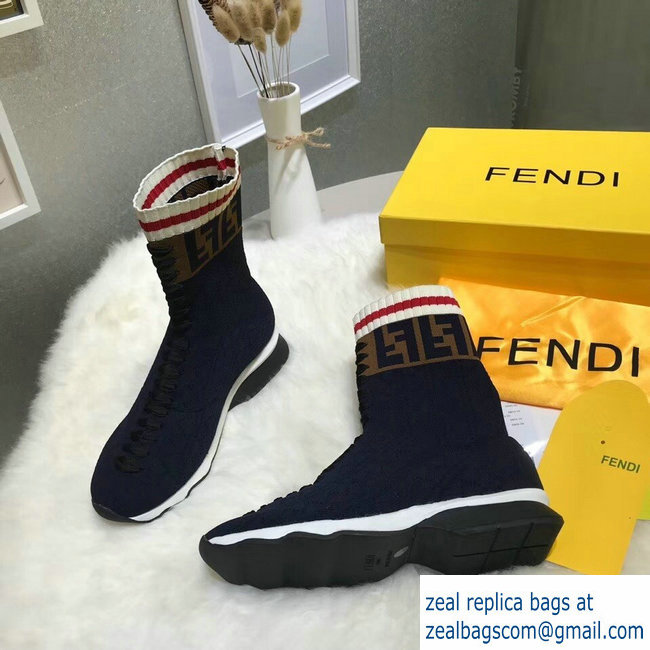 Fendi Multicolour Fabric Sneakers BootsFF Logo Dark Blue 2018