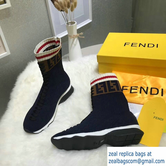 Fendi Multicolour Fabric Sneakers BootsFF Logo Dark Blue 2018 - Click Image to Close