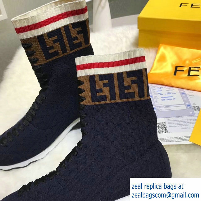 Fendi Multicolour Fabric Sneakers BootsFF Logo Dark Blue 2018