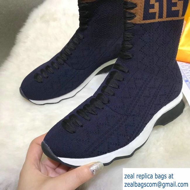 Fendi Multicolour Fabric Sneakers BootsFF Logo Dark Blue 2018 - Click Image to Close