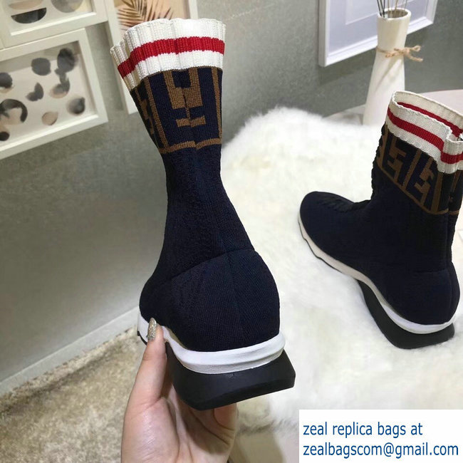 Fendi Multicolour Fabric Sneakers BootsFF Logo Dark Blue 2018 - Click Image to Close