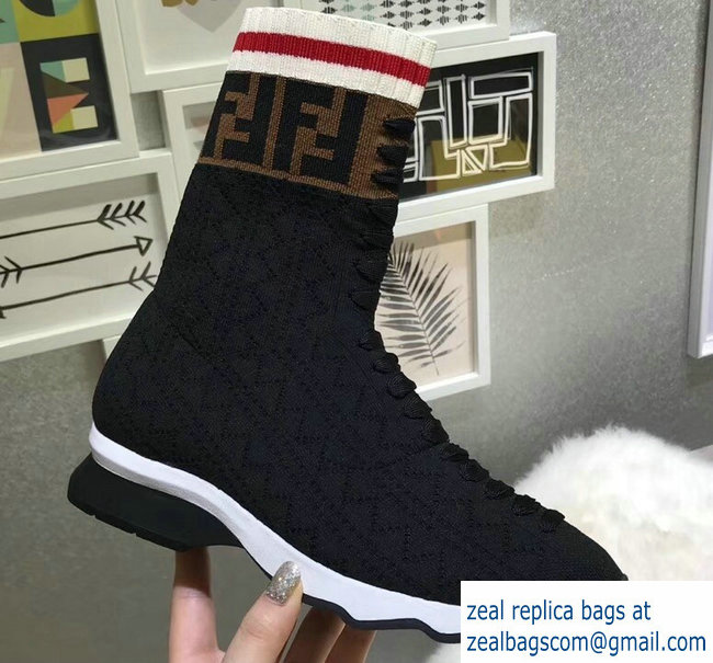 Fendi Multicolour Fabric Sneakers Boots FF Logo Black 2018 - Click Image to Close