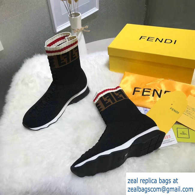 Fendi Multicolour Fabric Sneakers Boots FF Logo Black 2018