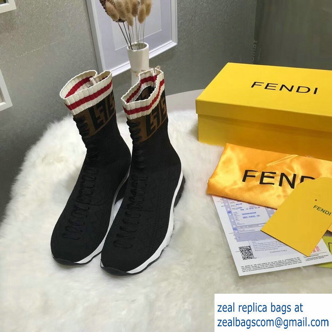 Fendi Multicolour Fabric Sneakers Boots FF Logo Black 2018 - Click Image to Close