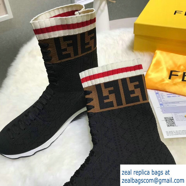 Fendi Multicolour Fabric Sneakers Boots FF Logo Black 2018 - Click Image to Close