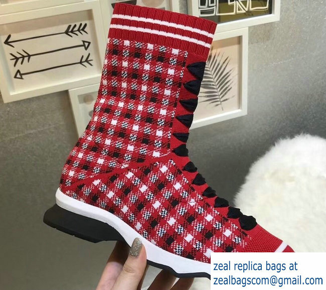 Fendi Multicolour Fabric Sneakers Boots Grid Red 2018 - Click Image to Close