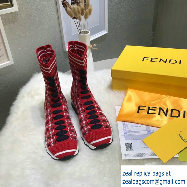 Fendi Multicolour Fabric Sneakers Boots Grid Red 2018