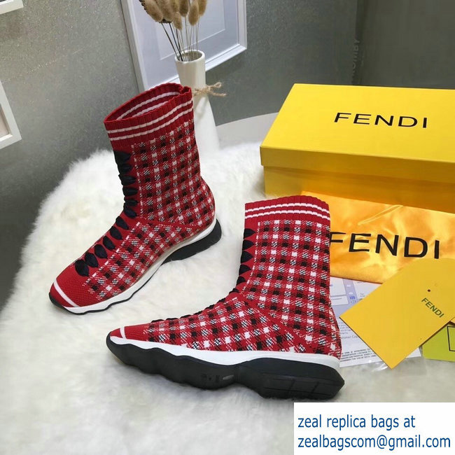 Fendi Multicolour Fabric Sneakers Boots Grid Red 2018