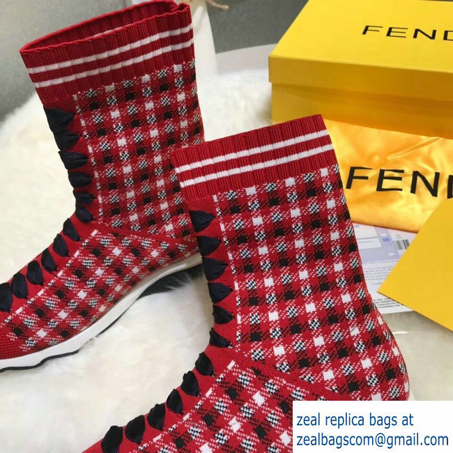 Fendi Multicolour Fabric Sneakers Boots Grid Red 2018