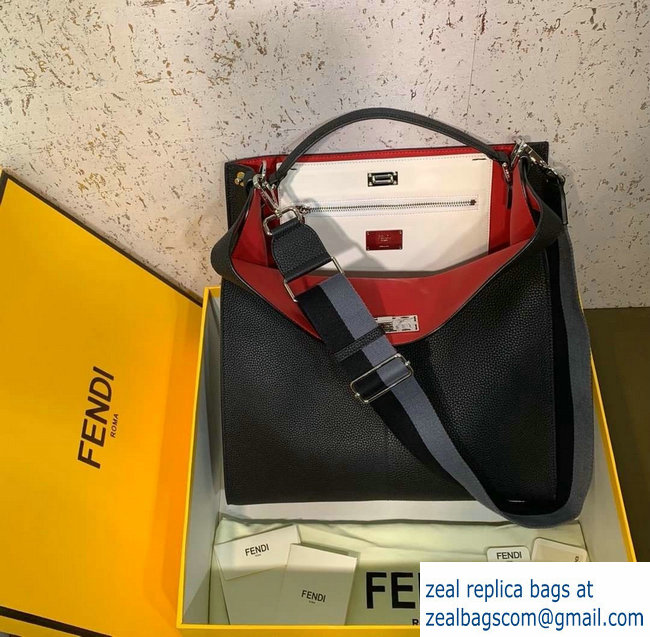 Fendi Roman Leather Peekaboo X-Lite Fit Tote Bag Black 2019