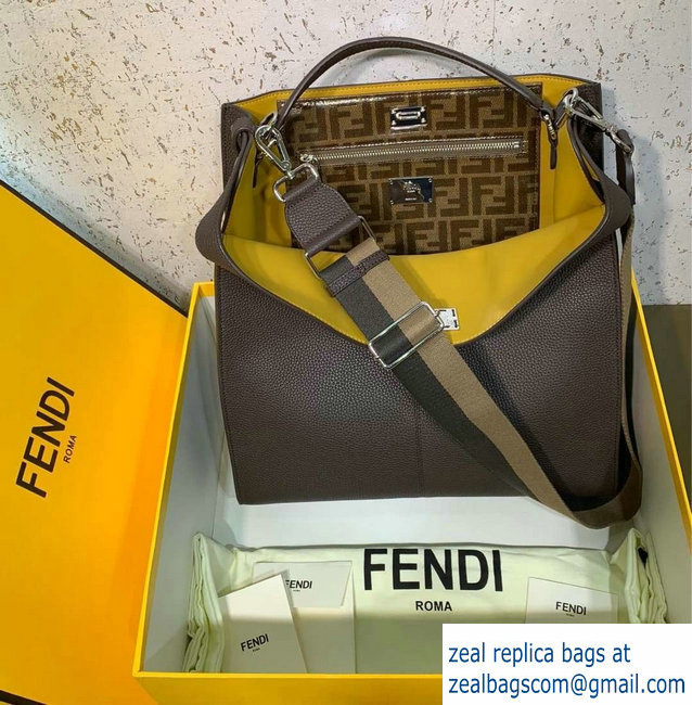 Fendi Roman Leather Peekaboo X-Lite Fit Tote Bag Coffee 2019