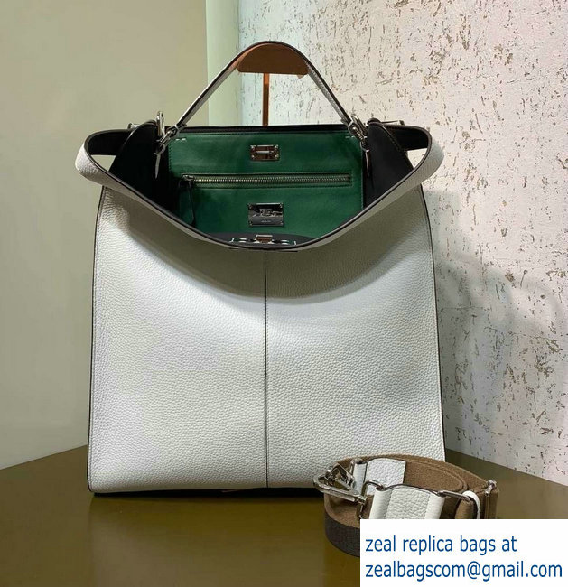 Fendi Roman Leather Peekaboo X-Lite Fit Tote Bag White 2019