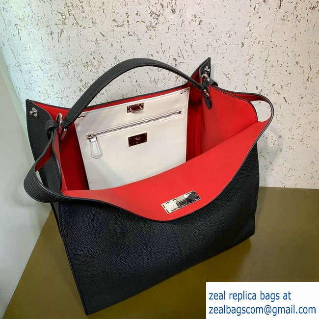 Fendi Roman Leather Peekaboo X-Lite Regular Tote Bag Black 2019