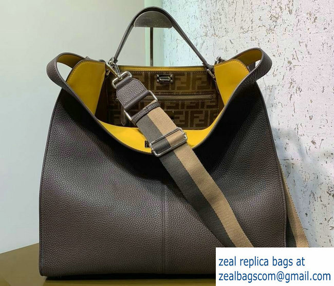 Fendi Roman Leather Peekaboo X-Lite Regular Tote Bag Coffee 2019