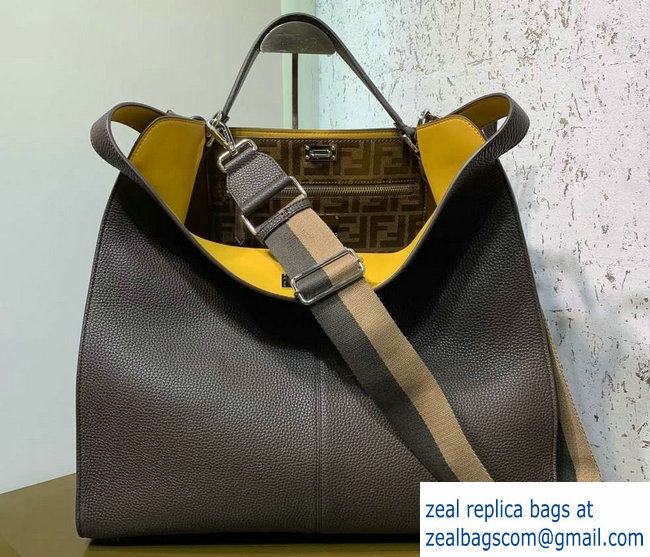 Fendi Roman Leather Peekaboo X-Lite Regular Tote Bag Coffee 2019 - Click Image to Close